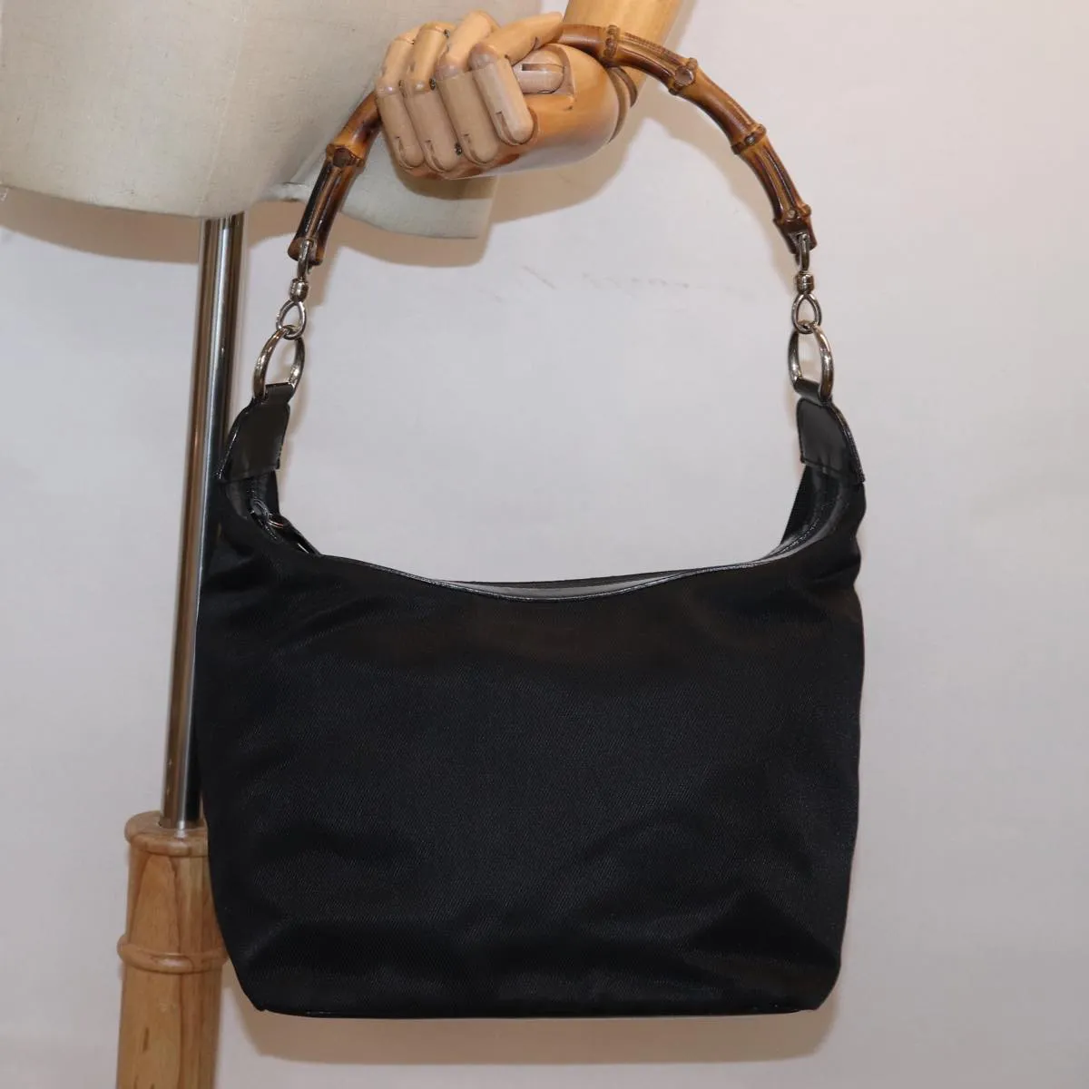 GUCCI Bamboo Shoulder Bag Nylon Black  ep4342