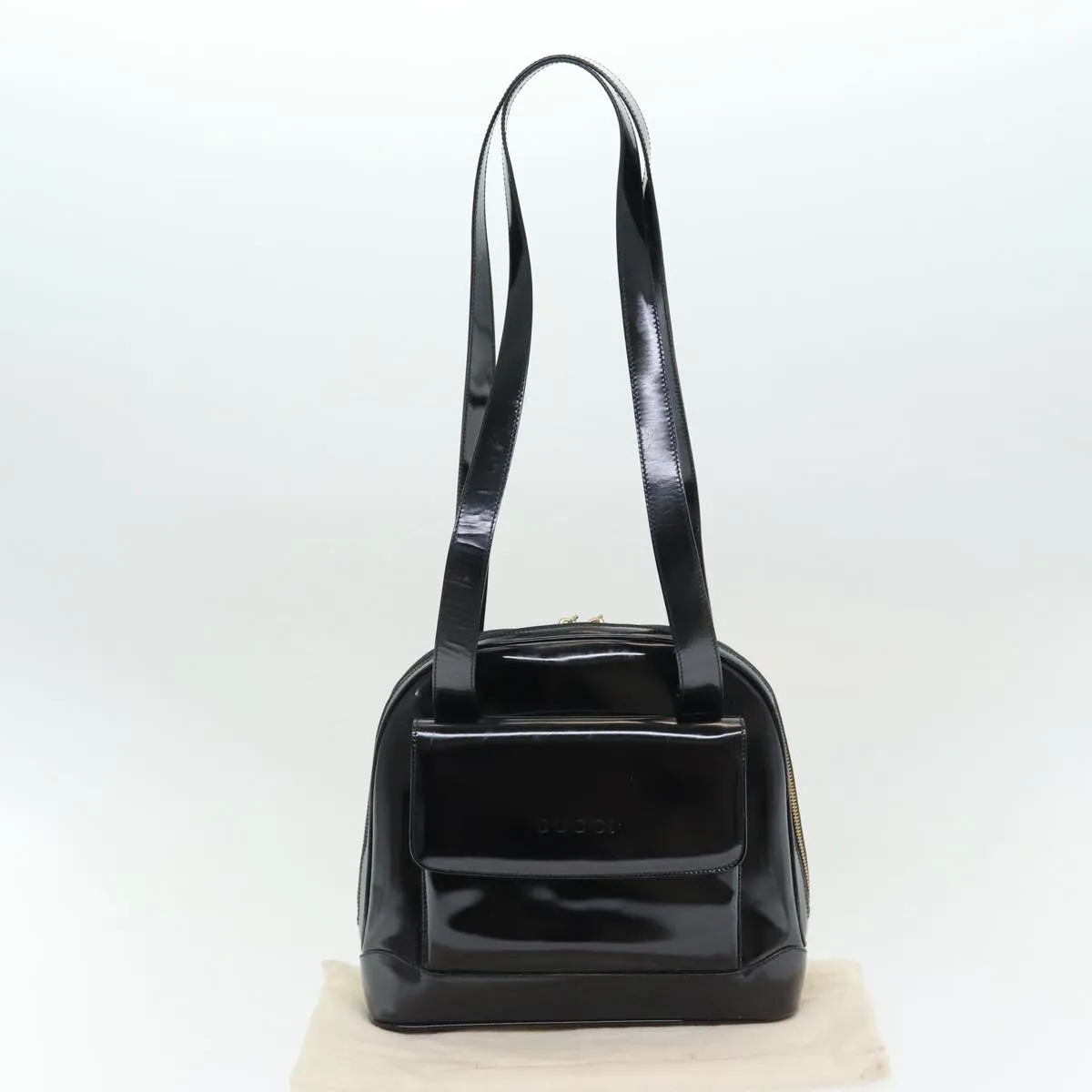 GUCCI Bamboo Shoulder Bag Patent leather Black  bs16780