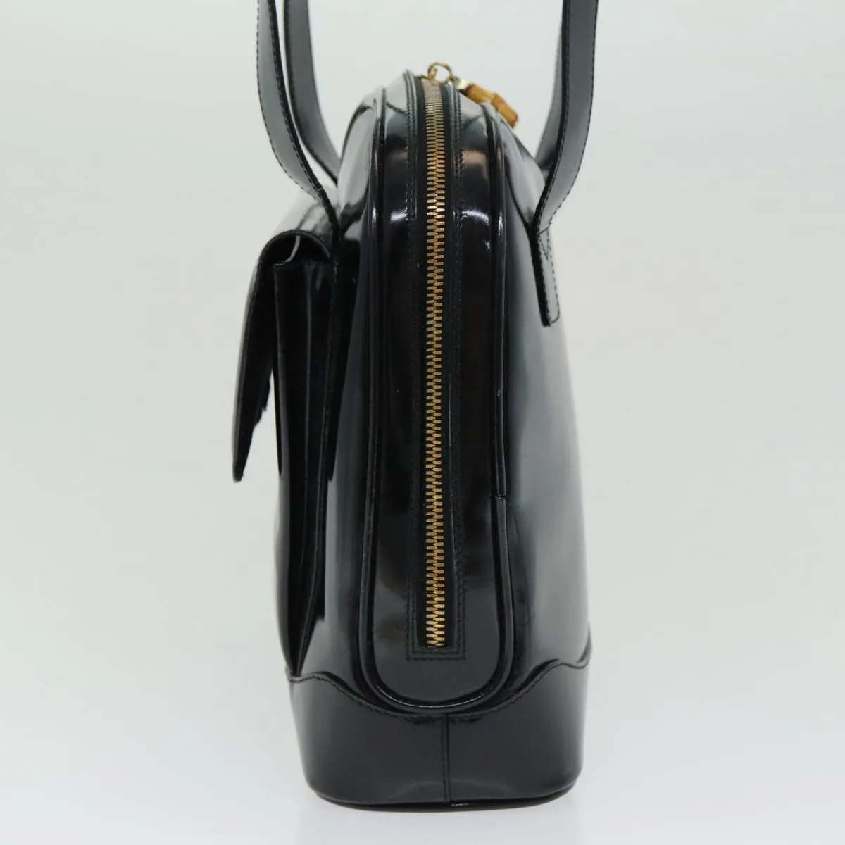 GUCCI Bamboo Shoulder Bag Patent leather Black  bs16780