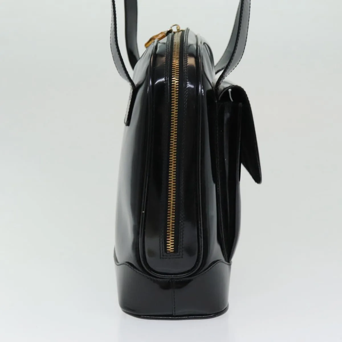 GUCCI Bamboo Shoulder Bag Patent leather Black  bs16780