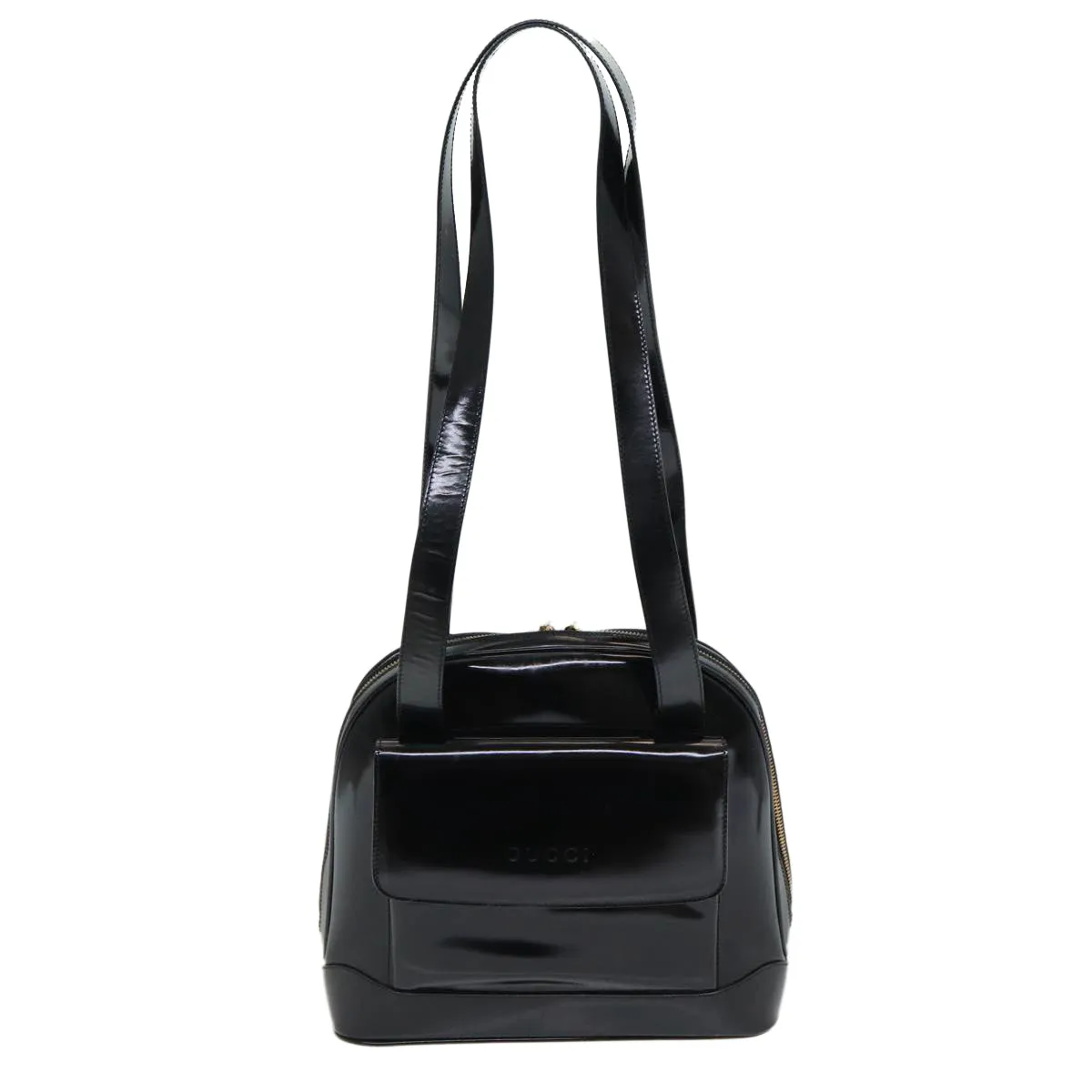 GUCCI Bamboo Shoulder Bag Patent leather Black  bs16780