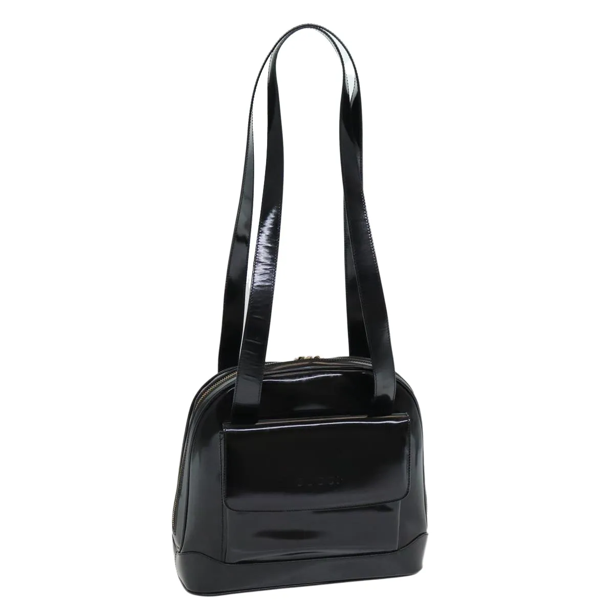 GUCCI Bamboo Shoulder Bag Patent leather Black  bs16780