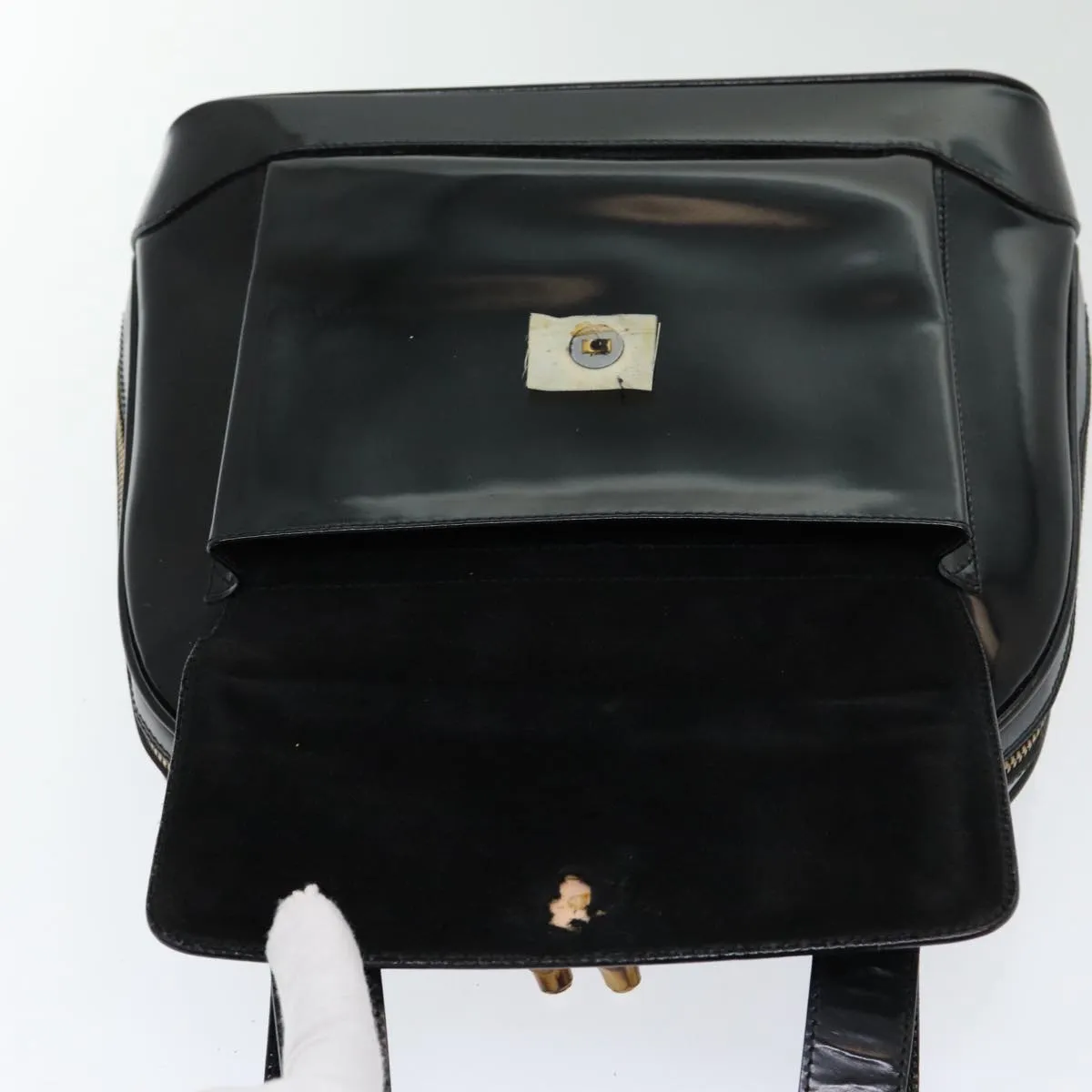 GUCCI Bamboo Shoulder Bag Patent leather Black  bs16780