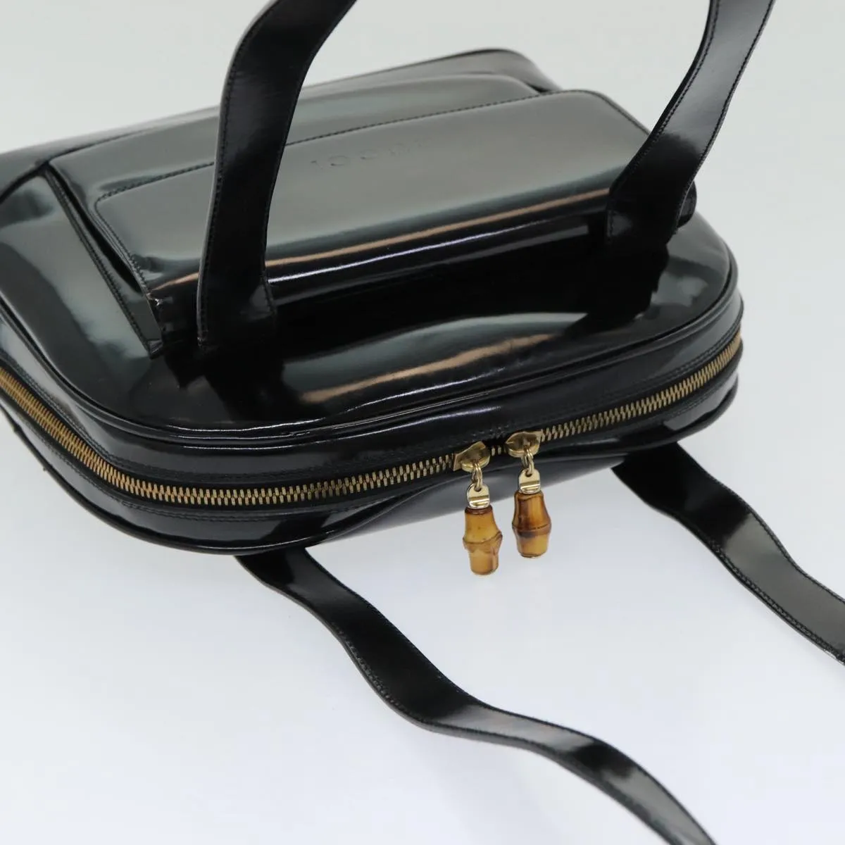 GUCCI Bamboo Shoulder Bag Patent leather Black  bs16780