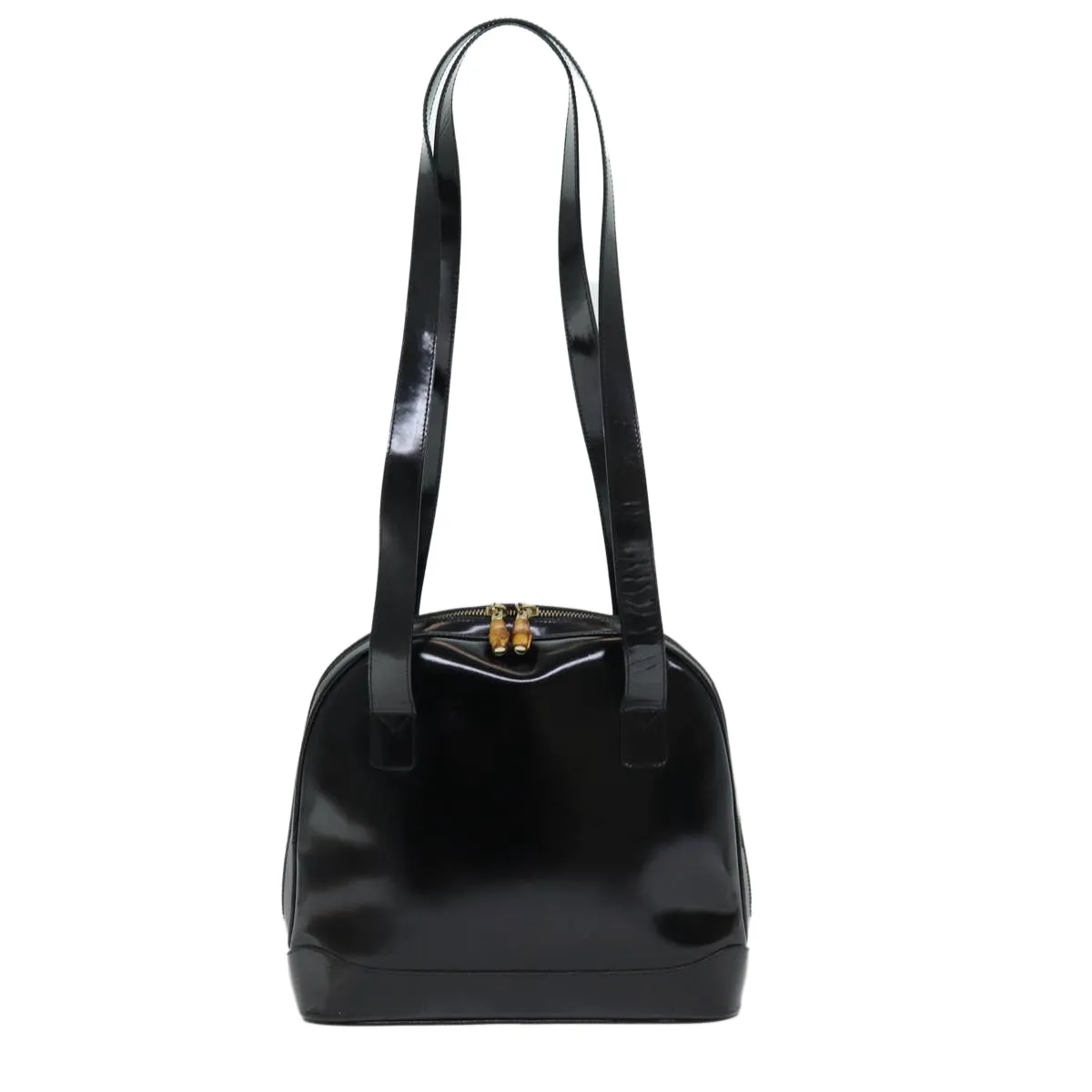 GUCCI Bamboo Shoulder Bag Patent leather Black  bs16780