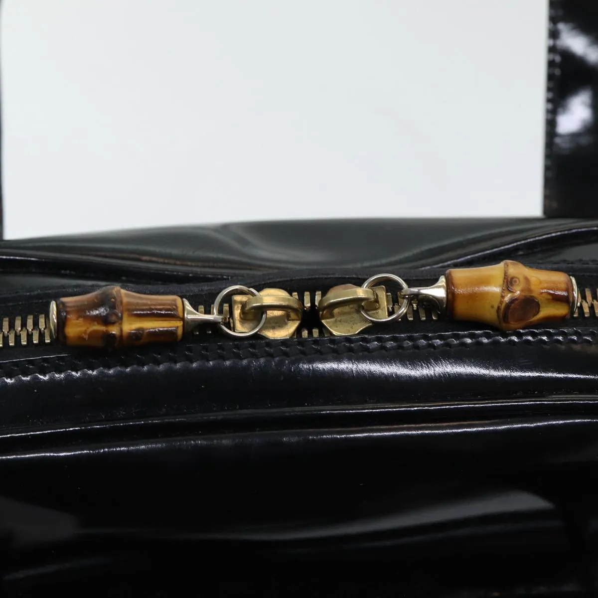 GUCCI Bamboo Shoulder Bag Patent leather Black  bs16780