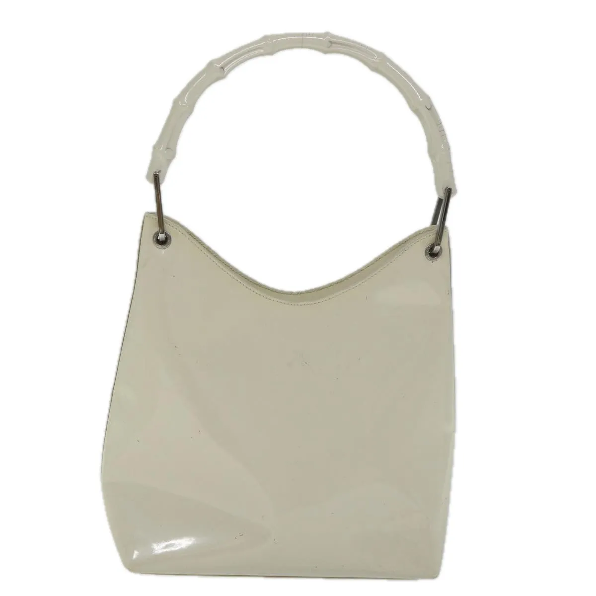 GUCCI Bamboo Shoulder Bag Patent leather Ivory  56566