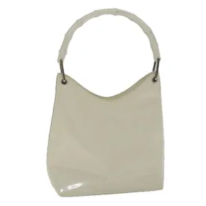 GUCCI Bamboo Shoulder Bag Patent leather Ivory  56566