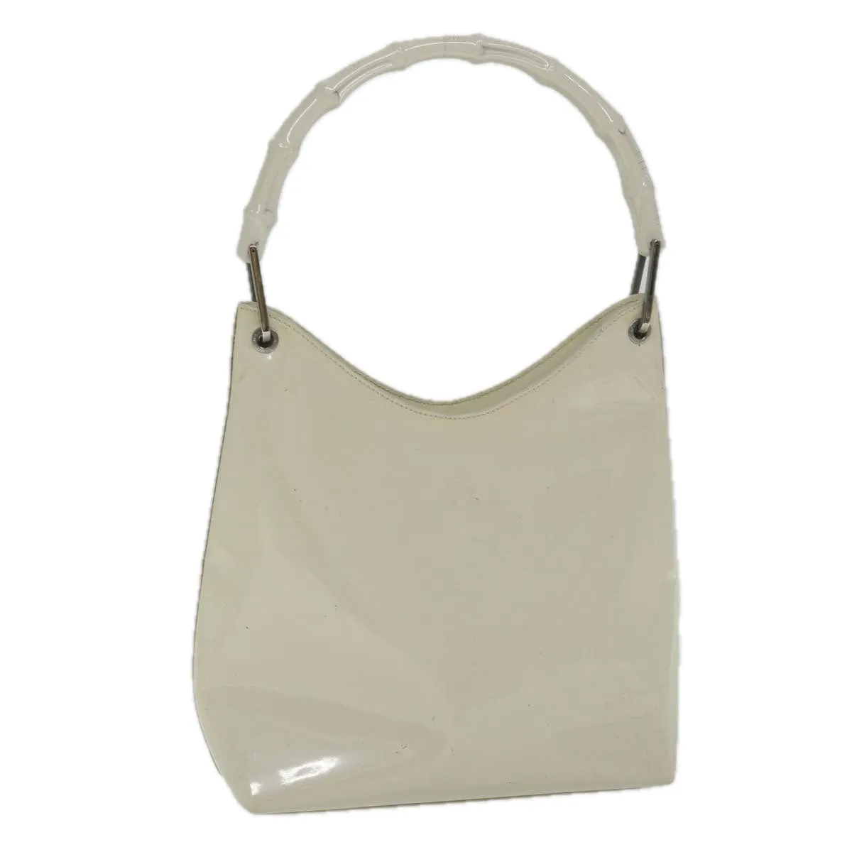 GUCCI Bamboo Shoulder Bag Patent leather Ivory  56566