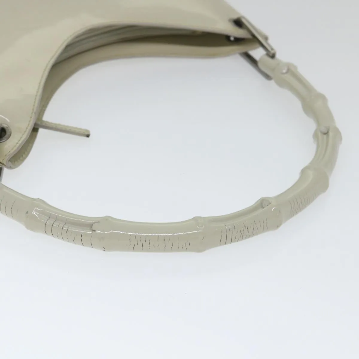 GUCCI Bamboo Shoulder Bag Patent leather Ivory  56566