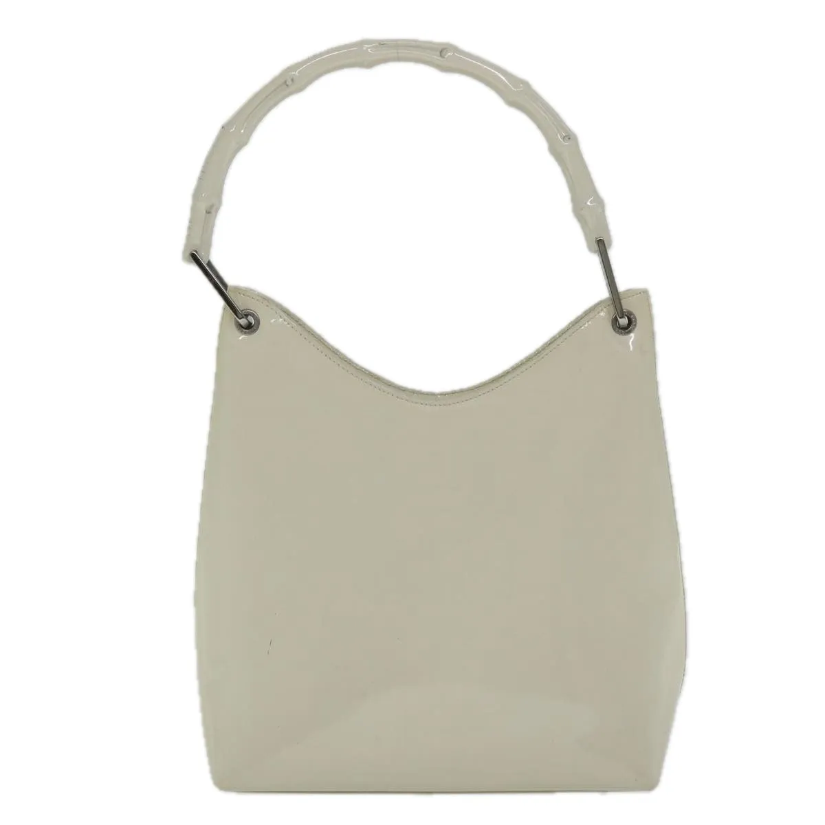 GUCCI Bamboo Shoulder Bag Patent leather Ivory  56566