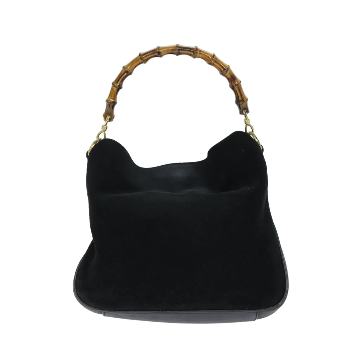 GUCCI Bamboo Shoulder Bag Suede Black 001 1014 1638  73912