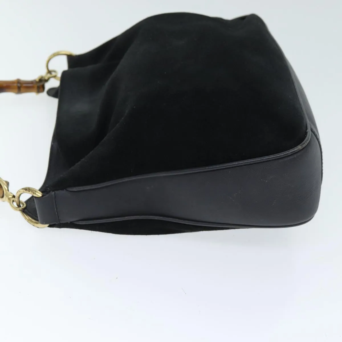 GUCCI Bamboo Shoulder Bag Suede Black 001 1014 1638  73912