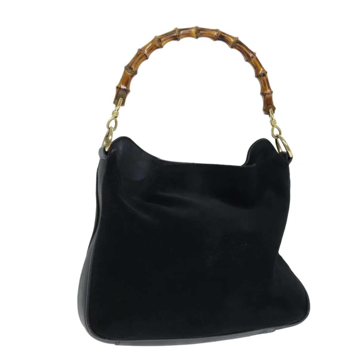 GUCCI Bamboo Shoulder Bag Suede Black 001 1014 1638  73912