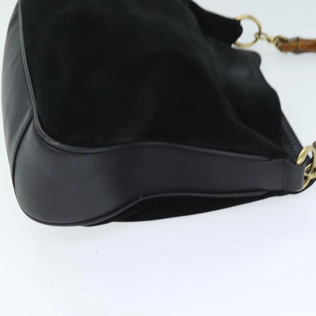 GUCCI Bamboo Shoulder Bag Suede Black 001 1014 1638  73912