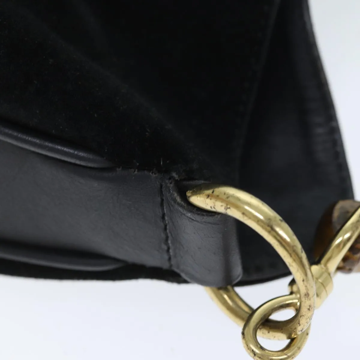 GUCCI Bamboo Shoulder Bag Suede Black 001 1014 1638  73912