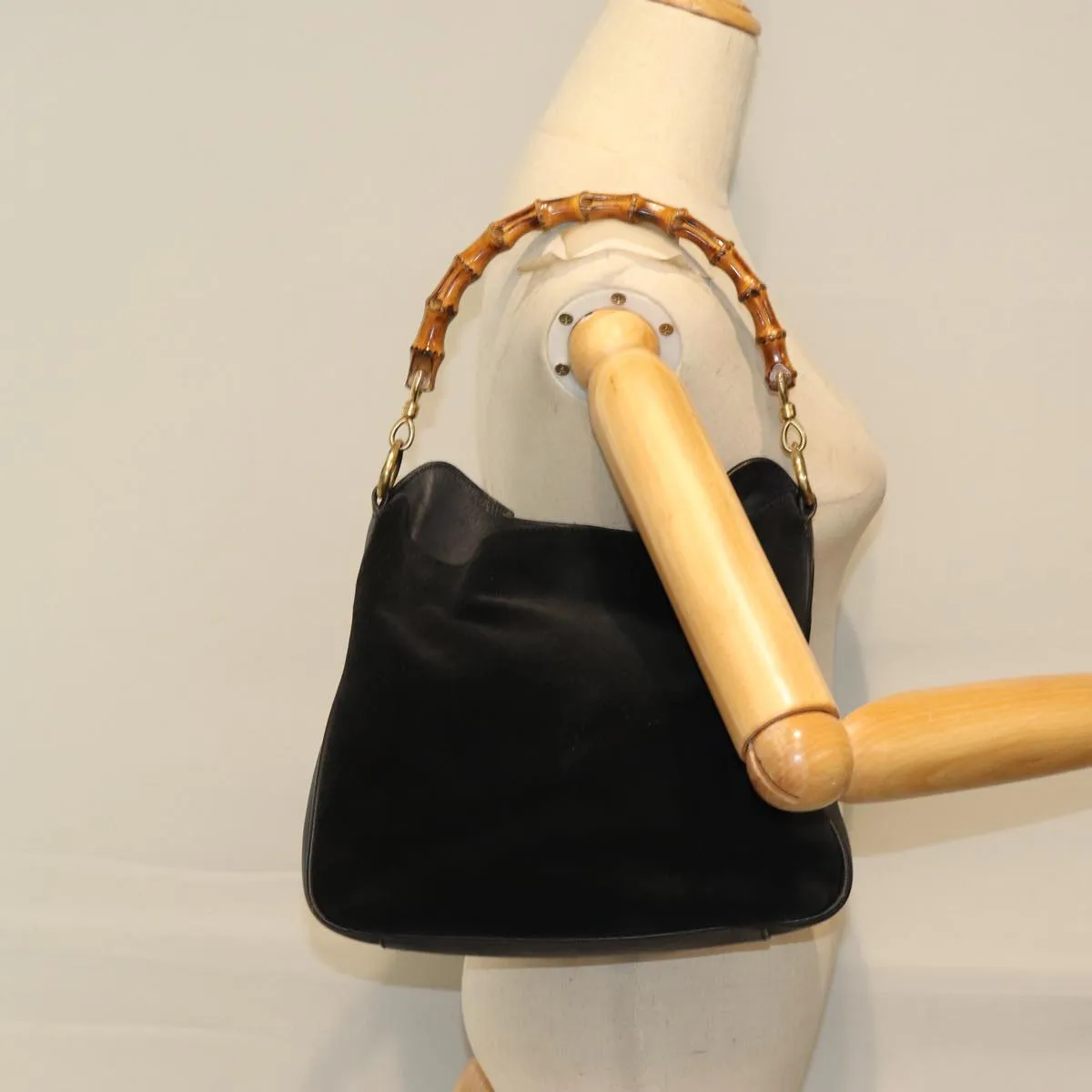 GUCCI Bamboo Shoulder Bag Suede Black 001 1014 1638  73912