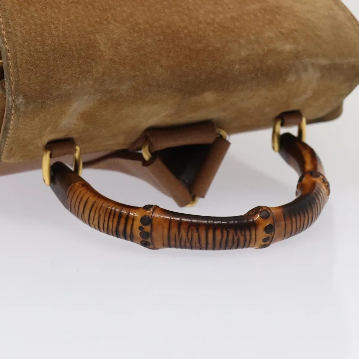 GUCCI Bamboo Shoulder Bag Suede Brown Gold 003 2058 0016  85718