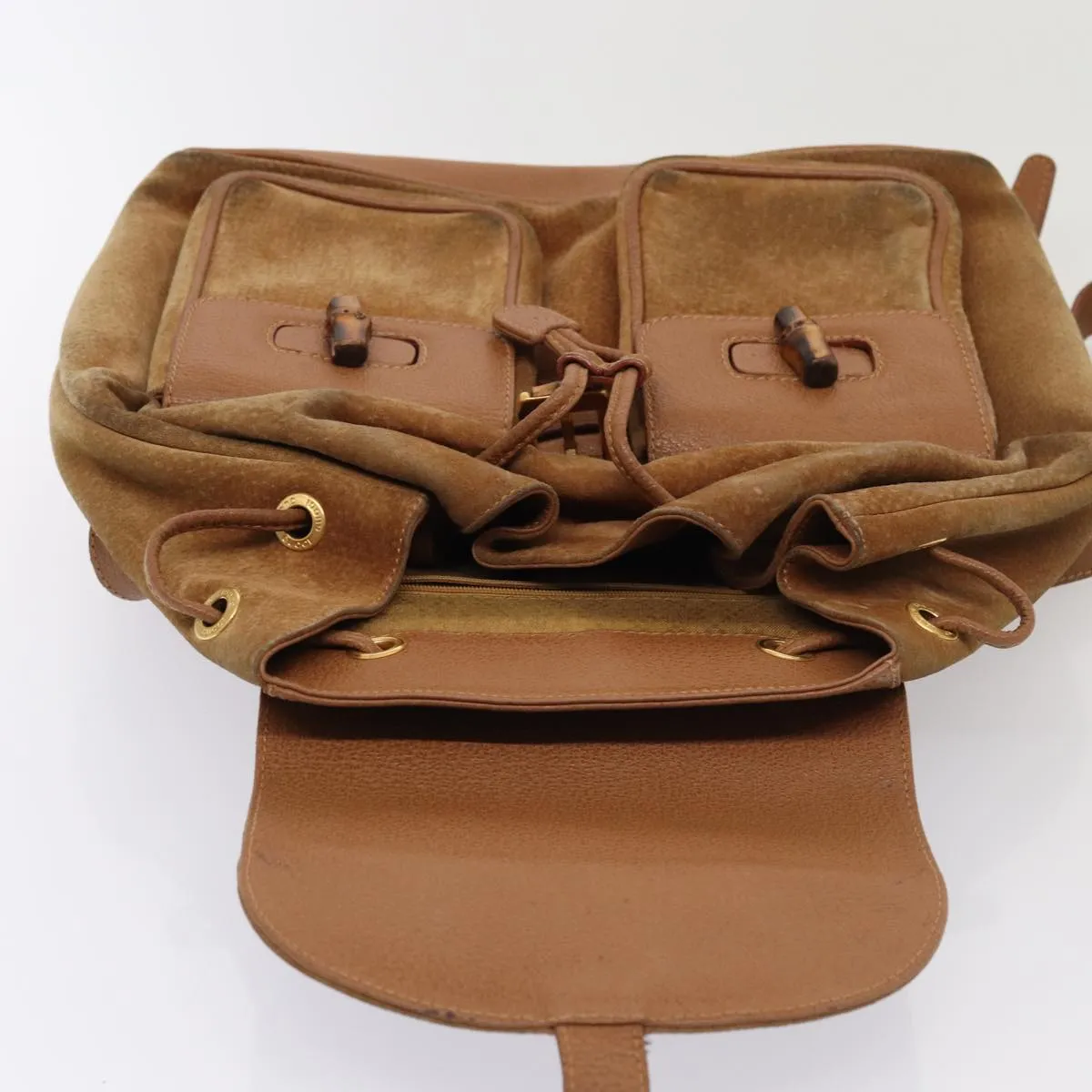 GUCCI Bamboo Shoulder Bag Suede Brown Gold 003 2058 0016  85718
