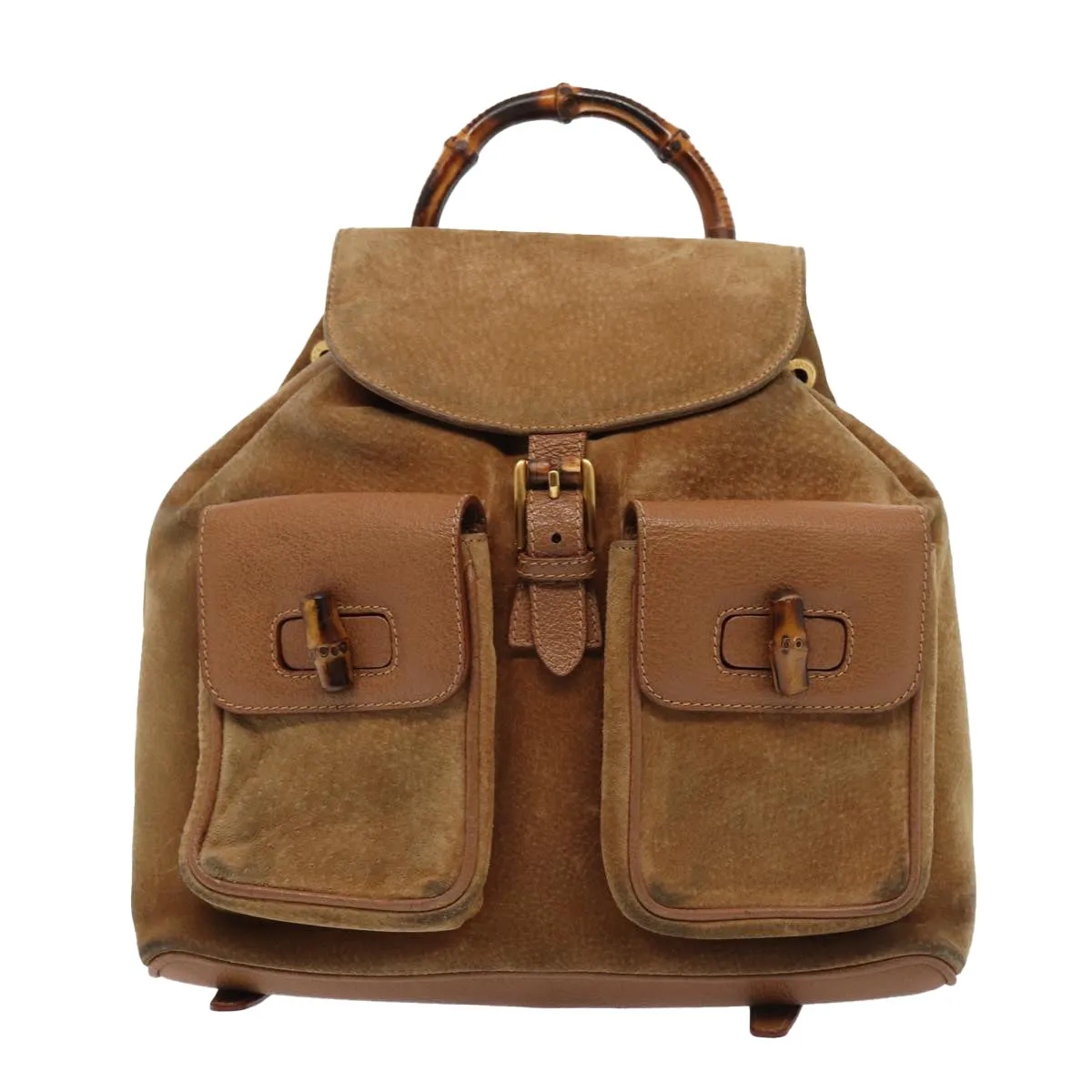 GUCCI Bamboo Shoulder Bag Suede Brown Gold 003 2058 0016  85718