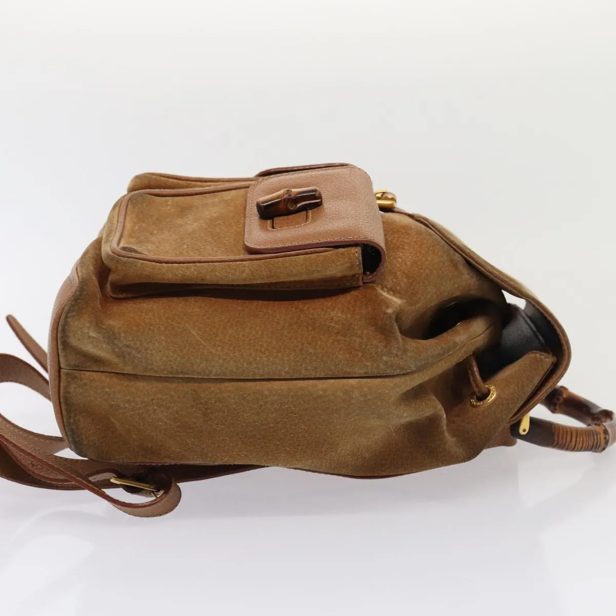 GUCCI Bamboo Shoulder Bag Suede Brown Gold 003 2058 0016  85718