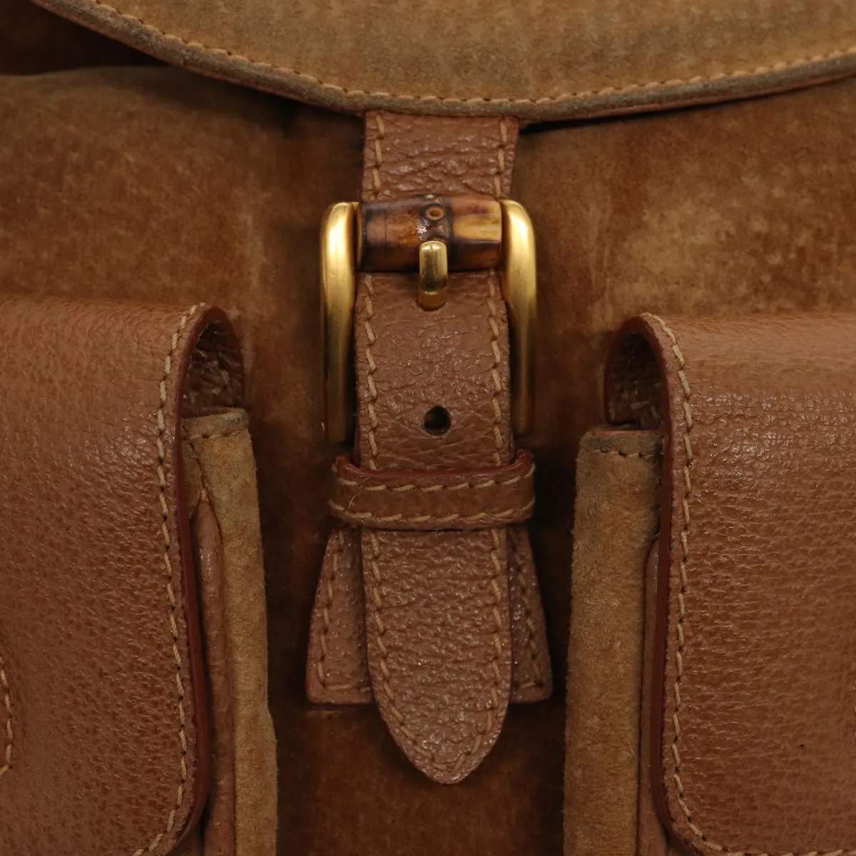 GUCCI Bamboo Shoulder Bag Suede Brown Gold 003 2058 0016  85718