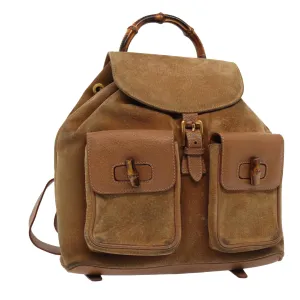 GUCCI Bamboo Shoulder Bag Suede Brown Gold 003 2058 0016  85718