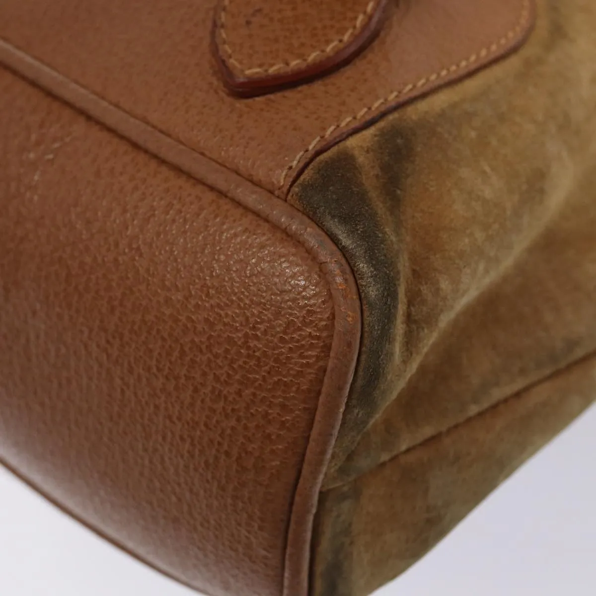 GUCCI Bamboo Shoulder Bag Suede Brown Gold 003 2058 0016  85718