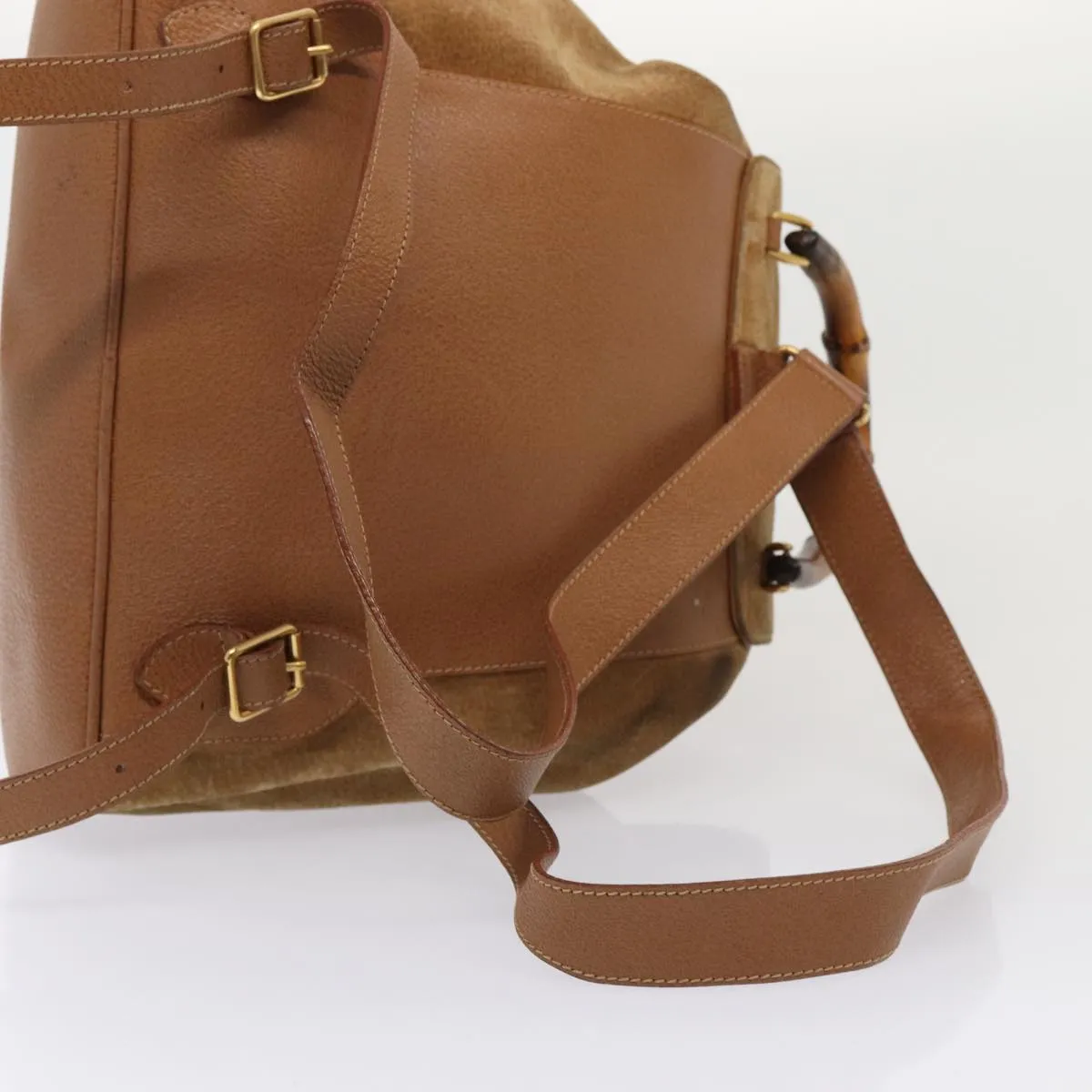 GUCCI Bamboo Shoulder Bag Suede Brown Gold 003 2058 0016  85718