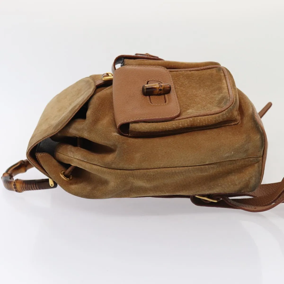 GUCCI Bamboo Shoulder Bag Suede Brown Gold 003 2058 0016  85718