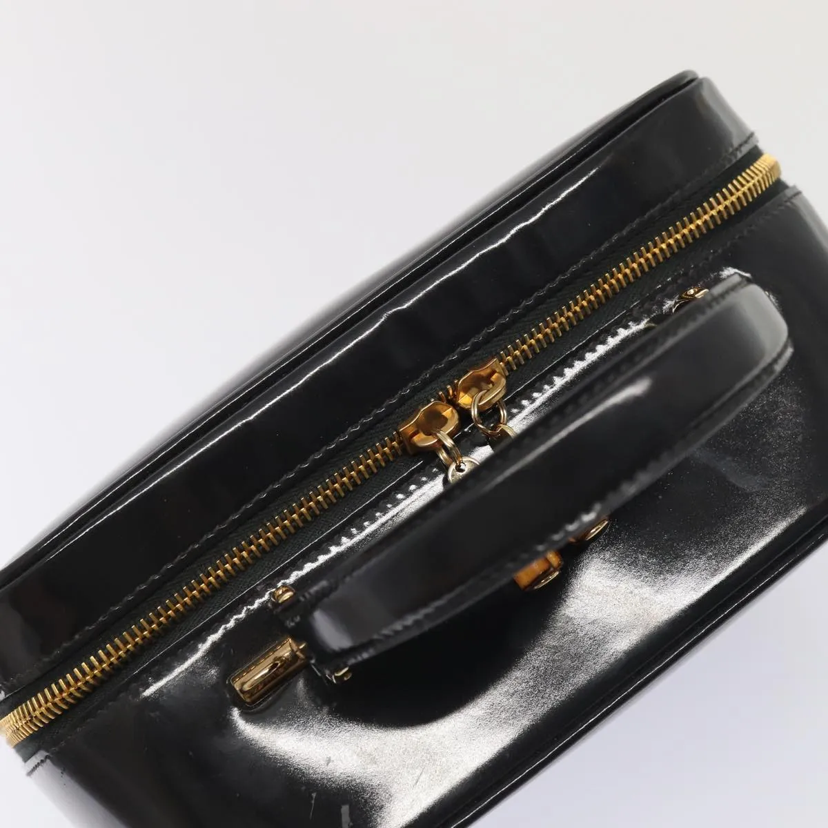 GUCCI Bamboo Vanity Shoulder Bag Enamel 2way Black 000 2040 0323  bs16407