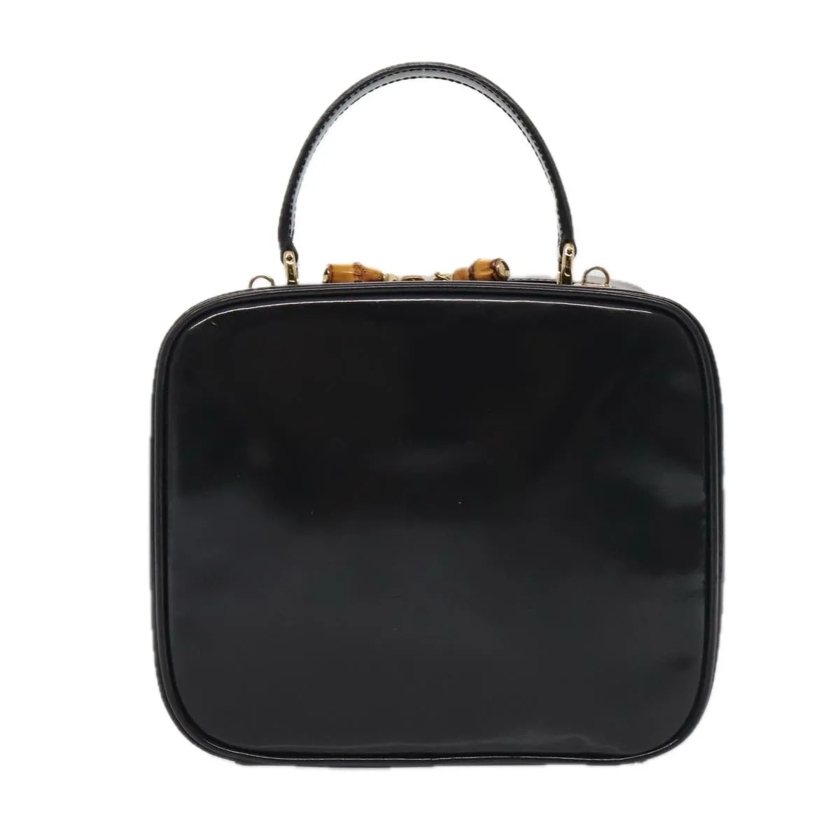 GUCCI Bamboo Vanity Shoulder Bag Enamel 2way Black 000 2040 0323  bs16407