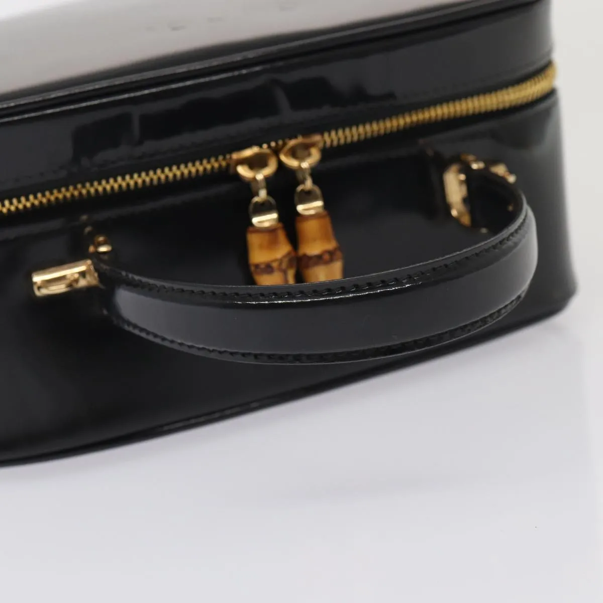 GUCCI Bamboo Vanity Shoulder Bag Enamel 2way Black 000 2040 0323  bs16407