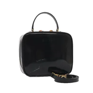 GUCCI Bamboo Vanity Shoulder Bag Enamel 2way Black 000 2040 0323  bs16407