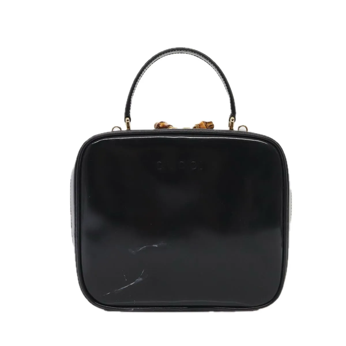 GUCCI Bamboo Vanity Shoulder Bag Enamel 2way Black 000 2040 0323  bs16407