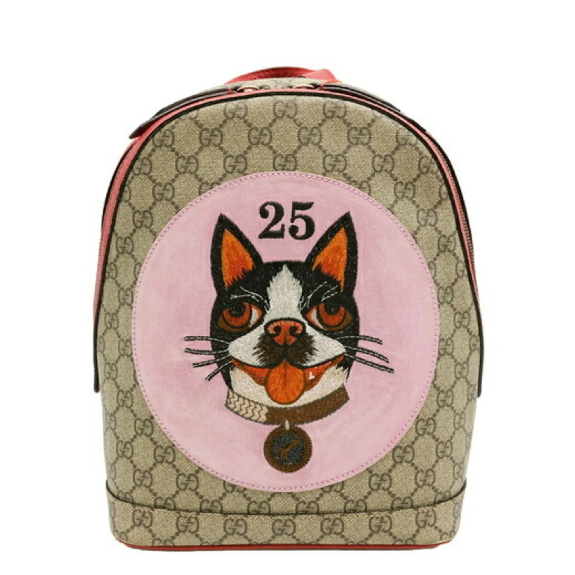 Gucci Beige Pink Red Color Gg Supreme Leather Backpack ()