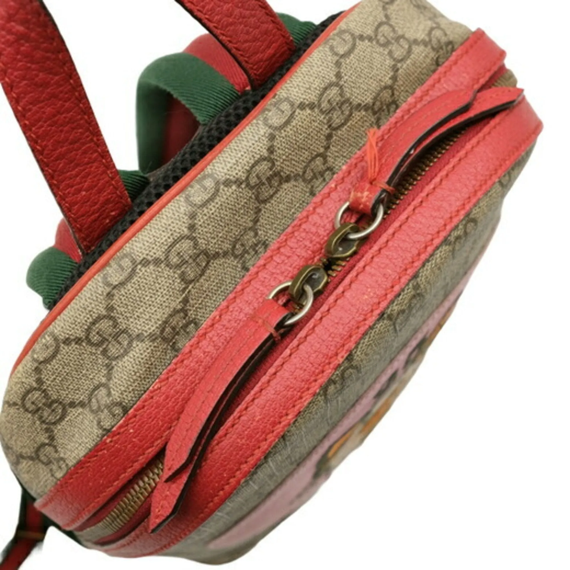 Gucci Beige Pink Red Color Gg Supreme Leather Backpack ()