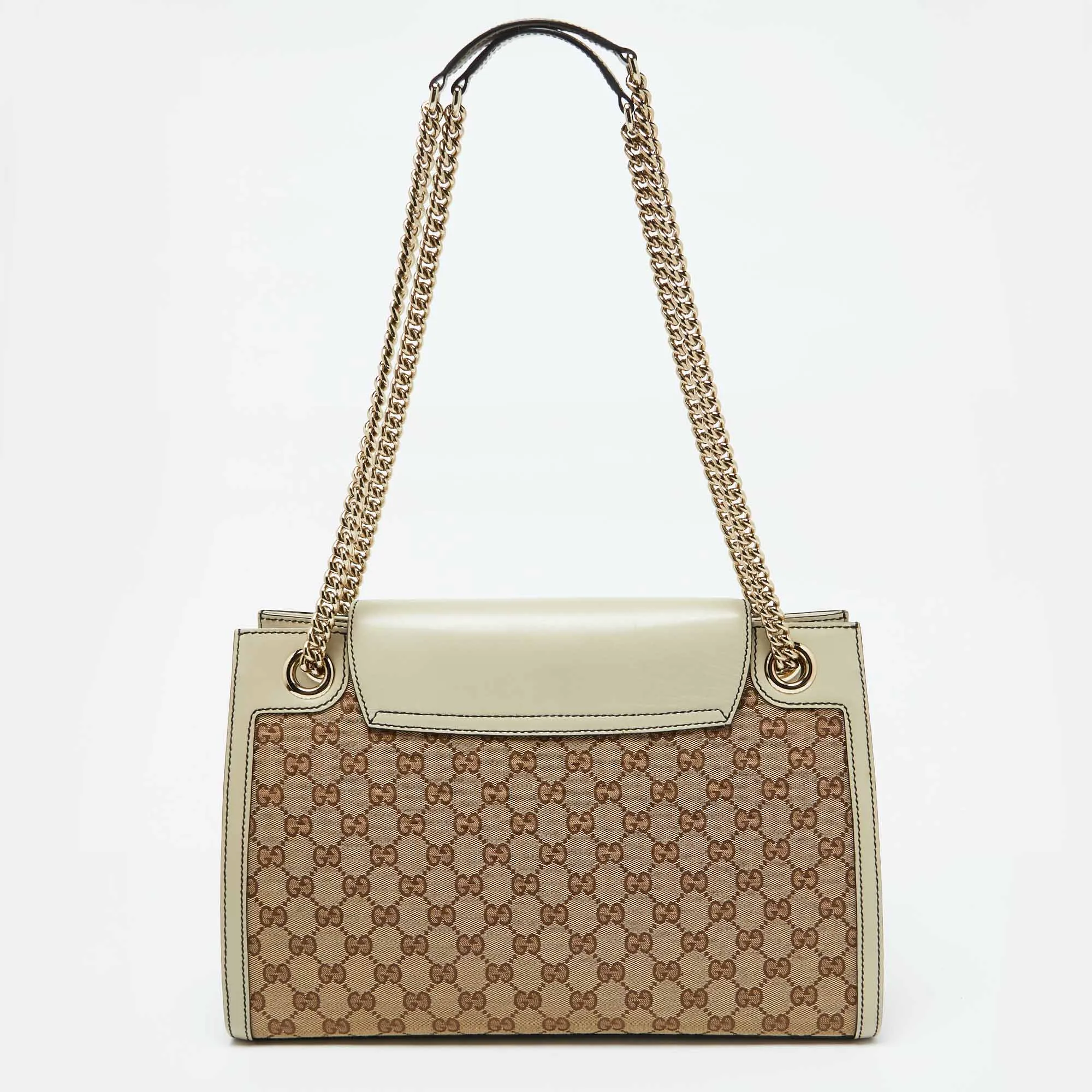 Gucci Beige/white Gg Canvas And Leather Large Emily Chain Shoulder Bag