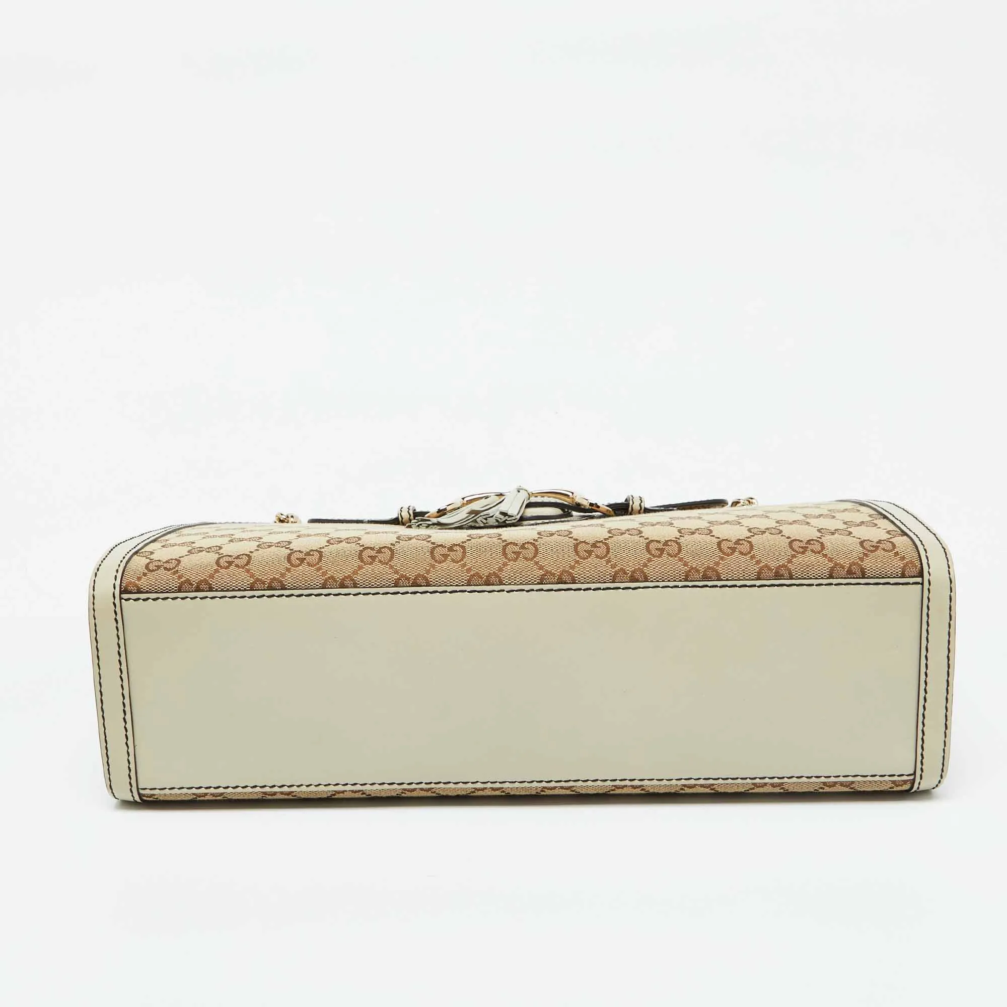 Gucci Beige/white Gg Canvas And Leather Large Emily Chain Shoulder Bag