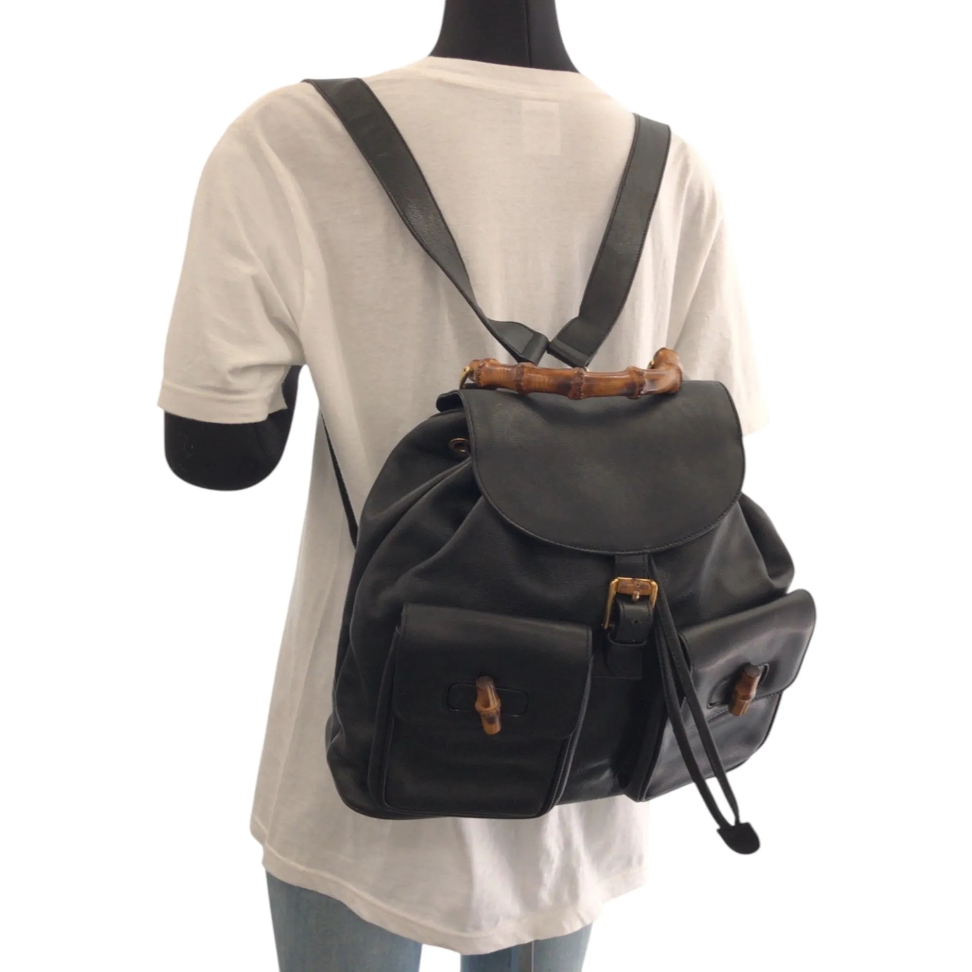 Gucci Black Brown Leather Backpack ()