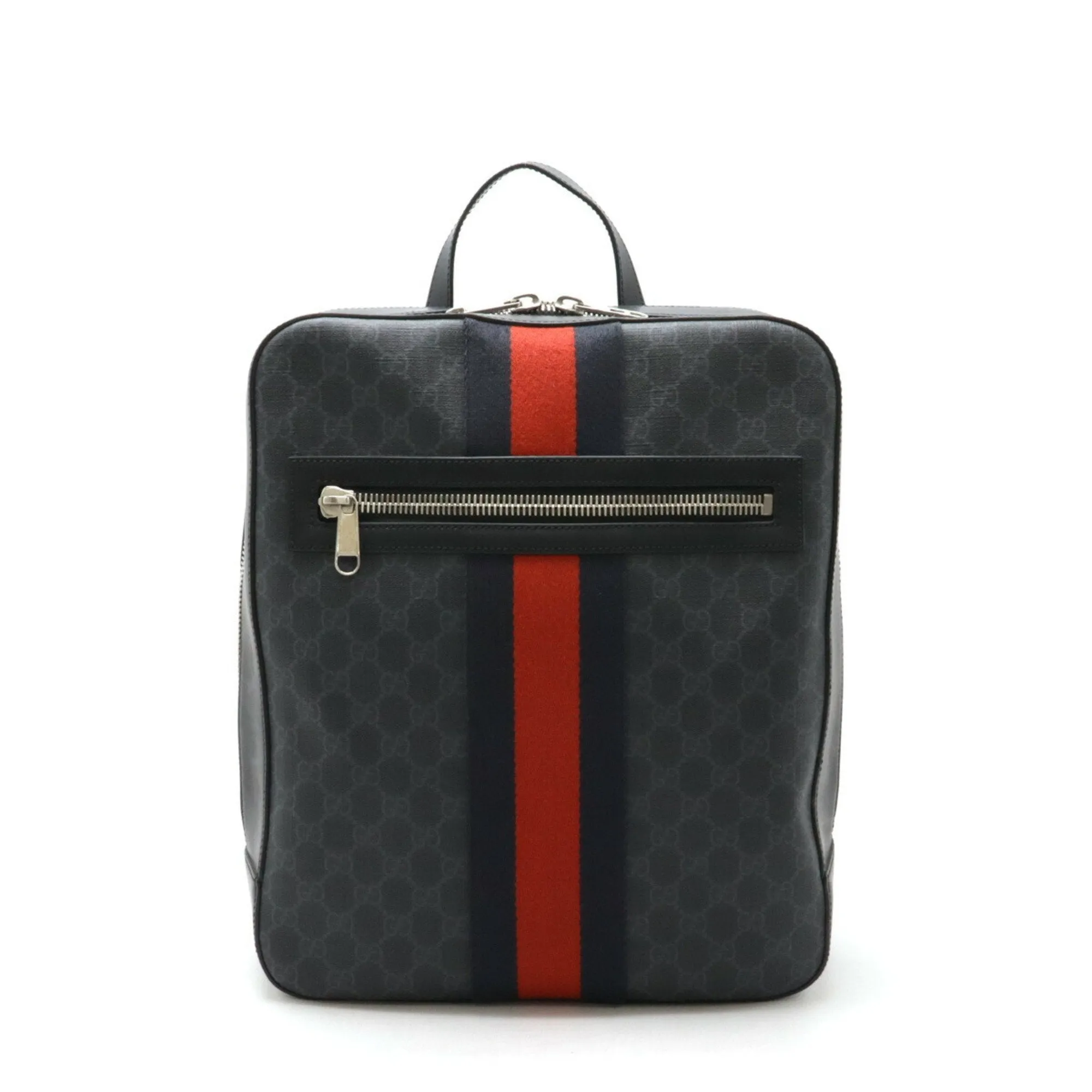 Gucci Black Dark Gray Navy Red Color Pvc Leather Backpack ()
