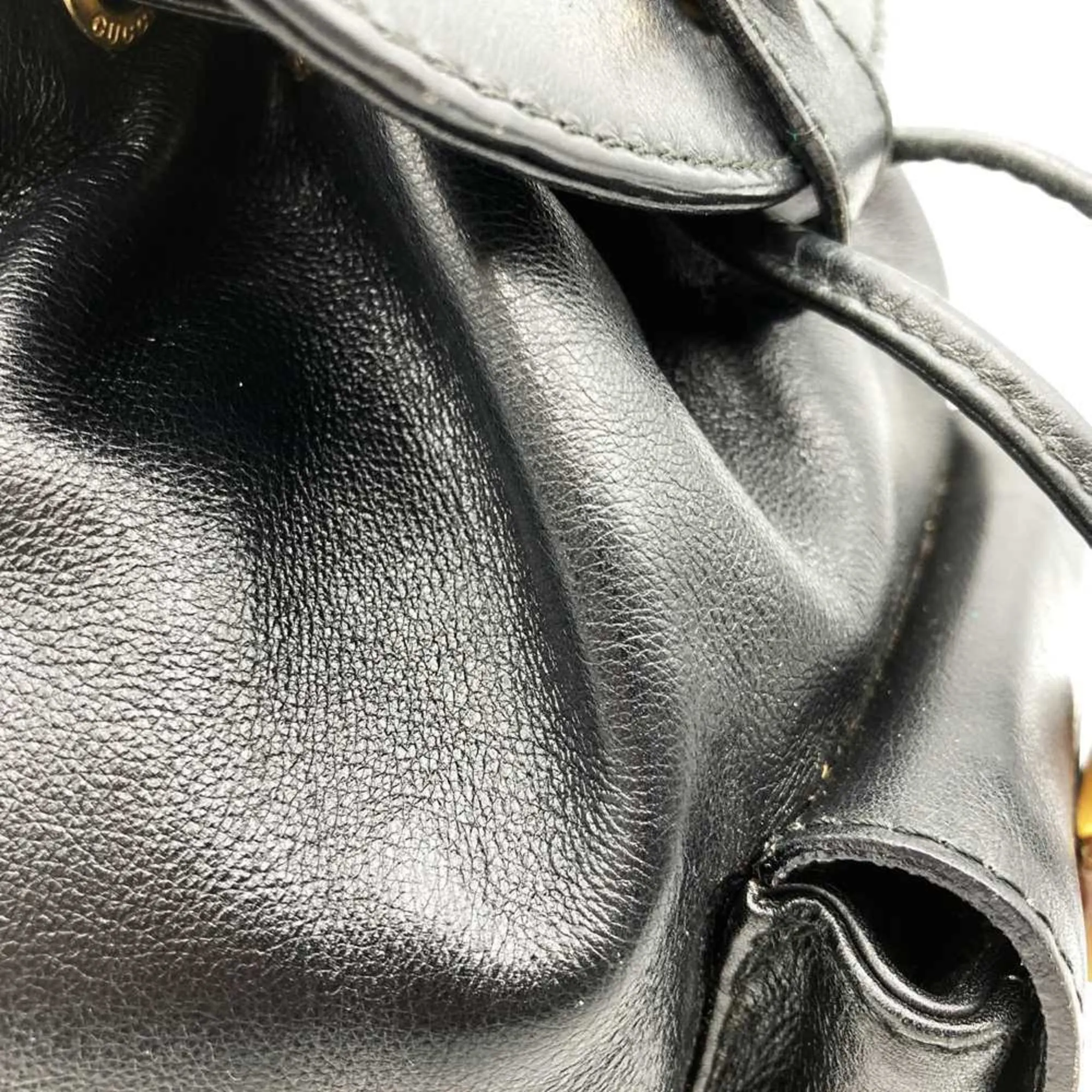 Gucci Black Leather Bamboo Backpack ()