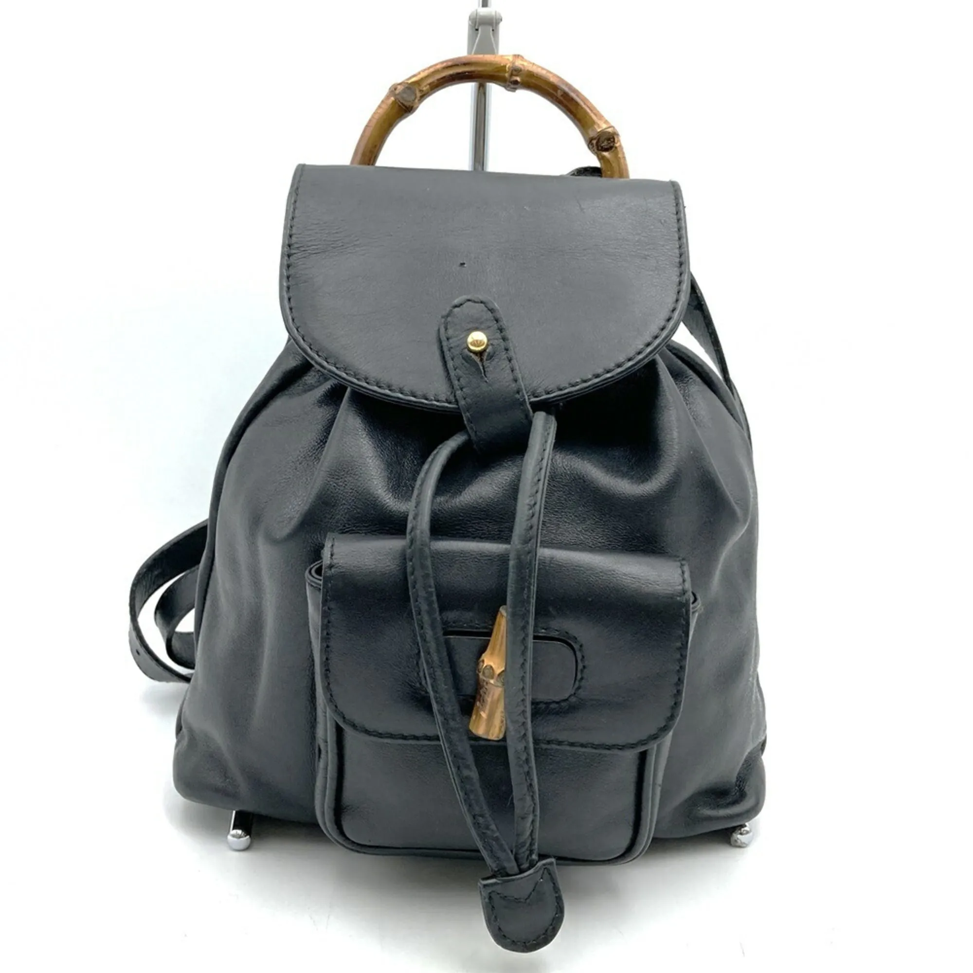 Gucci Black Leather Bamboo Backpack ()