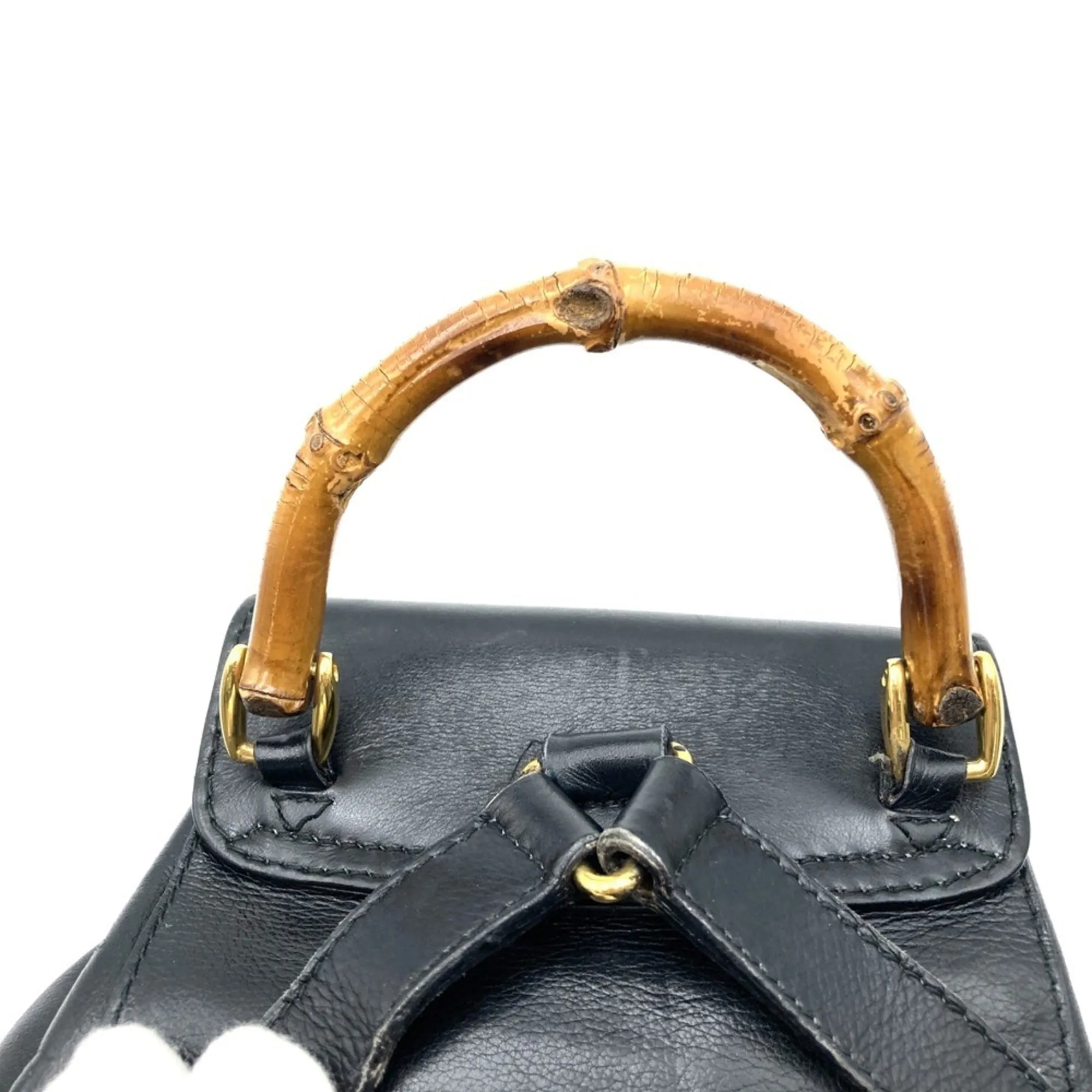 Gucci Black Leather Bamboo Backpack ()
