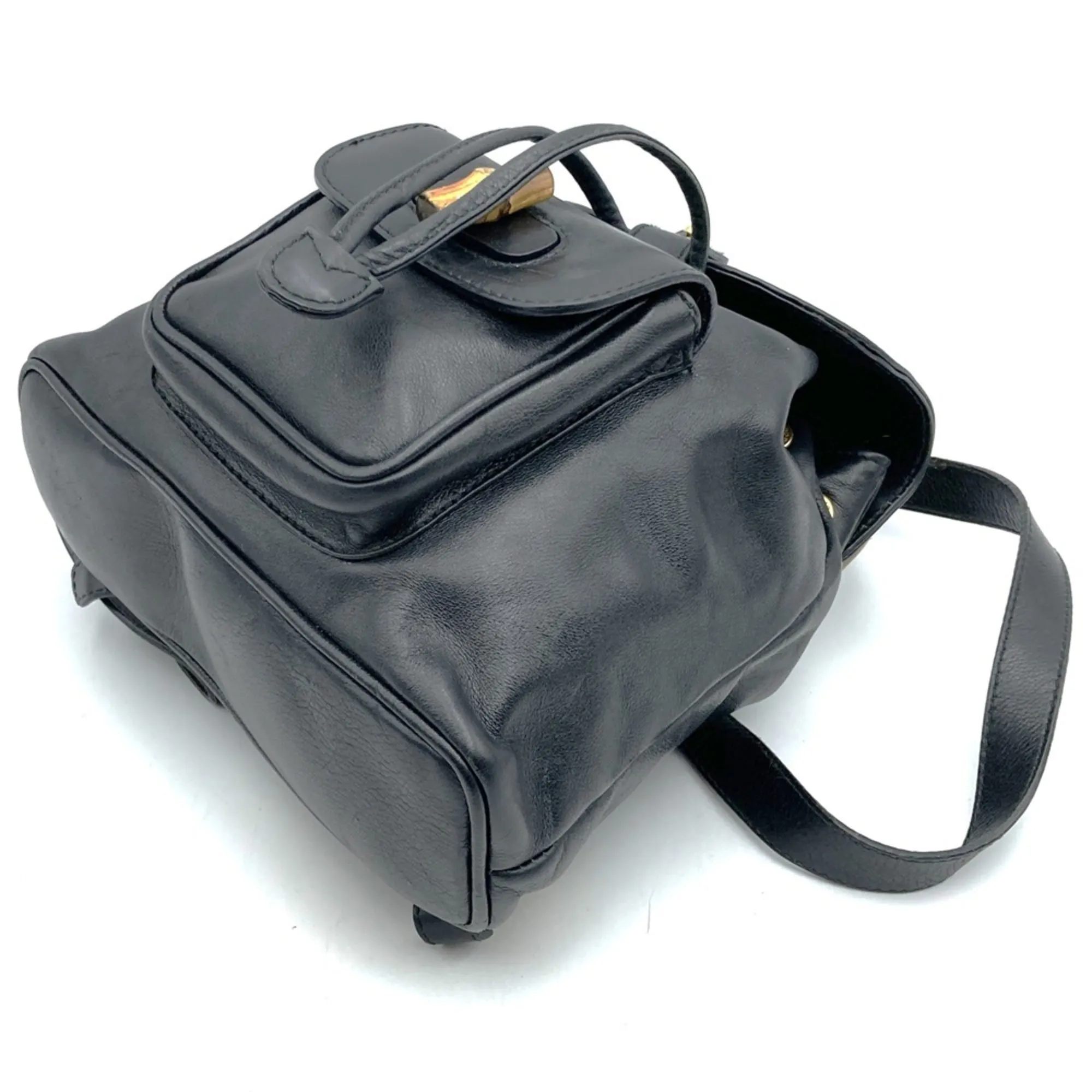 Gucci Black Leather Bamboo Backpack ()