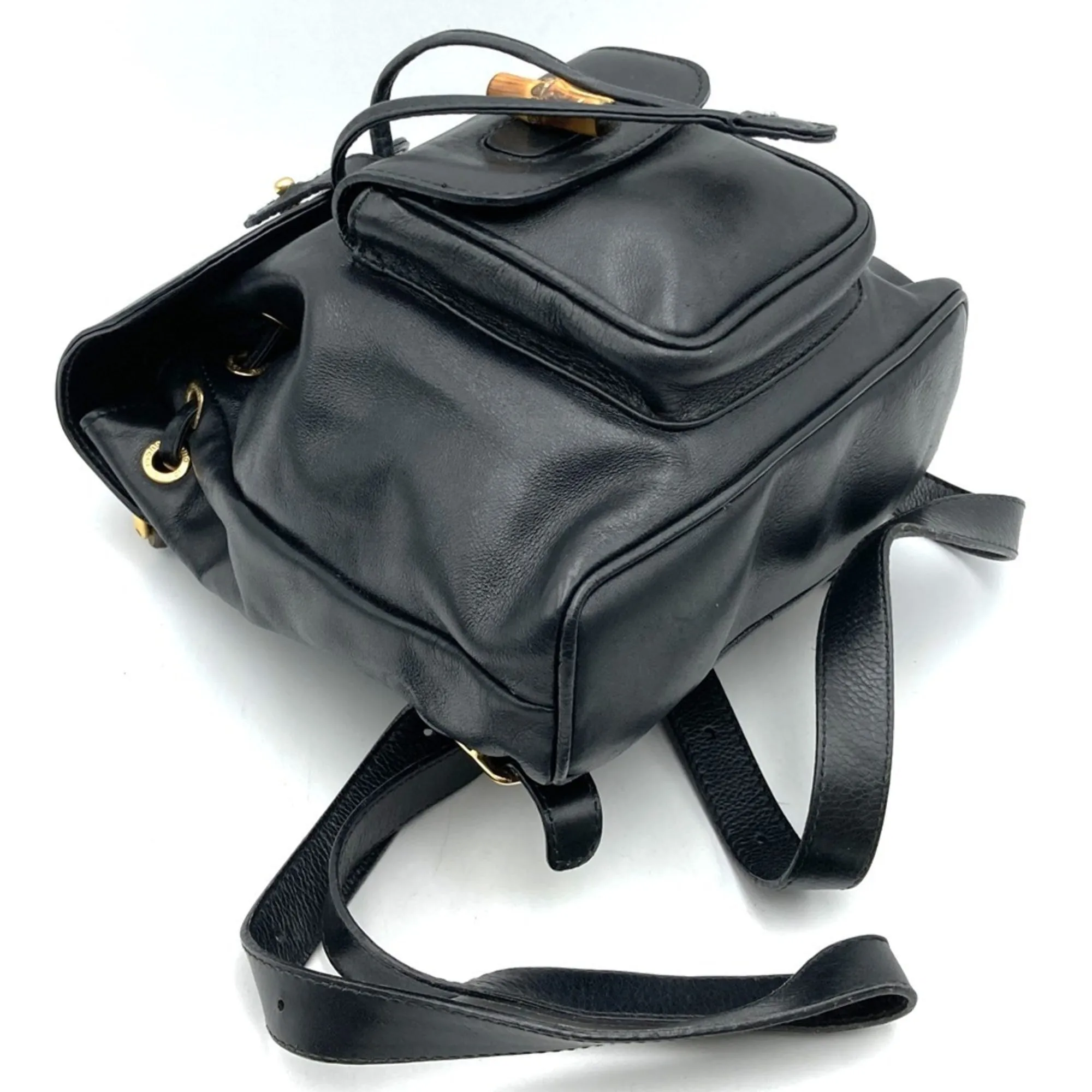 Gucci Black Leather Bamboo Backpack ()