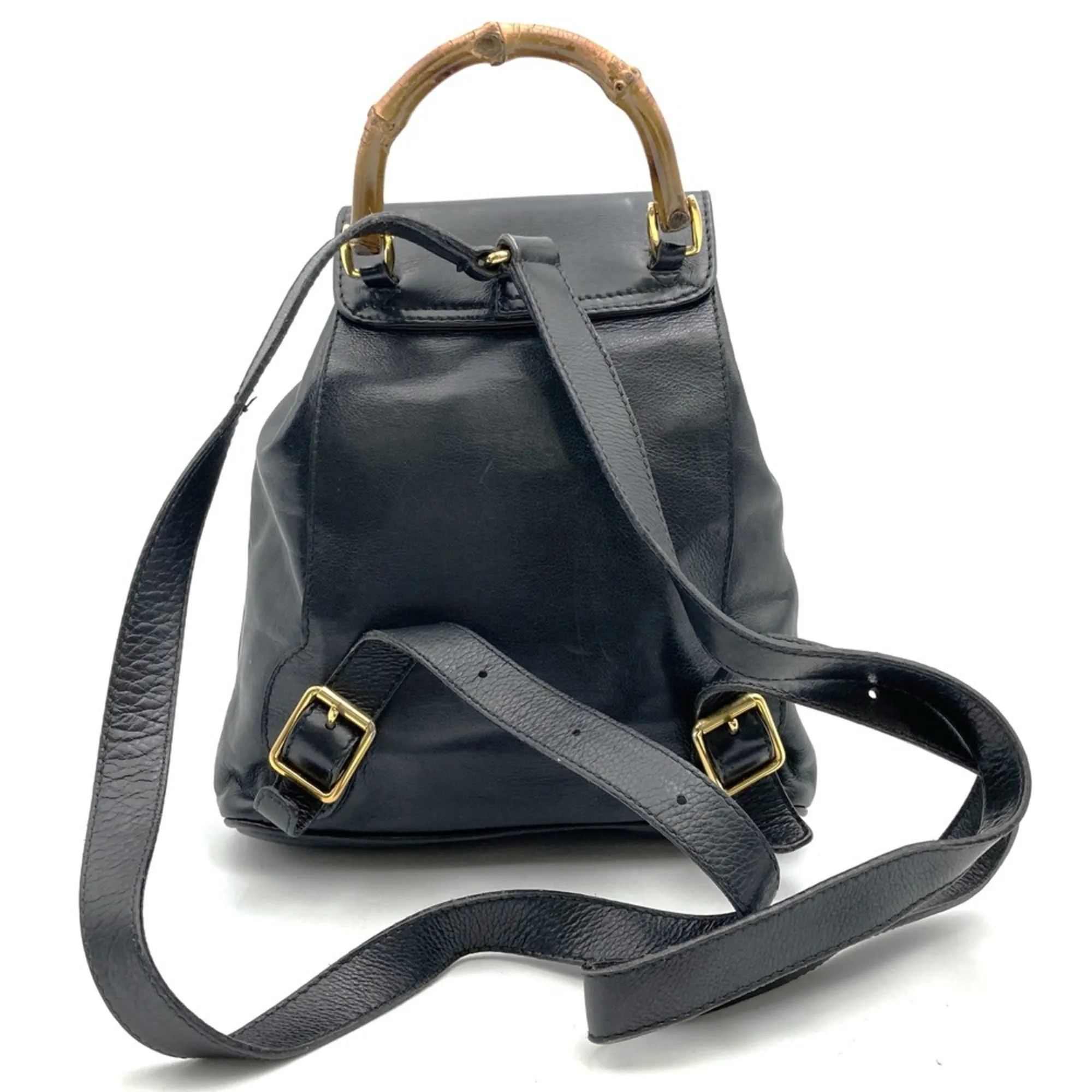 Gucci Black Leather Bamboo Backpack ()