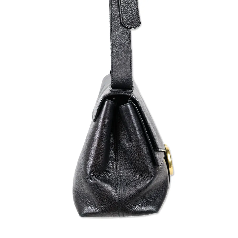 Gucci Black Leather Large GG Marmont Flap Shoulder Bag