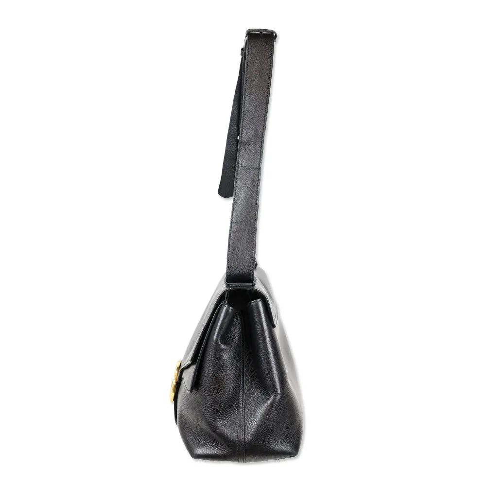 Gucci Black Leather Large GG Marmont Flap Shoulder Bag