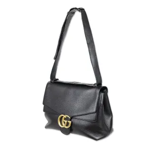 Gucci Black Leather Large GG Marmont Flap Shoulder Bag